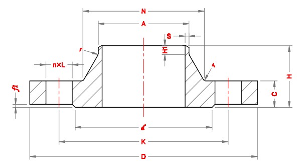 PN40带颈对焊法兰的尺寸~GB/T 9124.1-2019